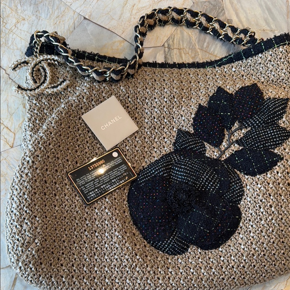 CHANEL Tan and Black Hobo Bag with Chunky Chain Handle - Picture 11 of 11